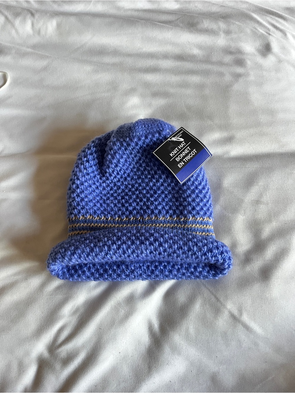 Textured Rolled-Brim Knit Hat - Blue